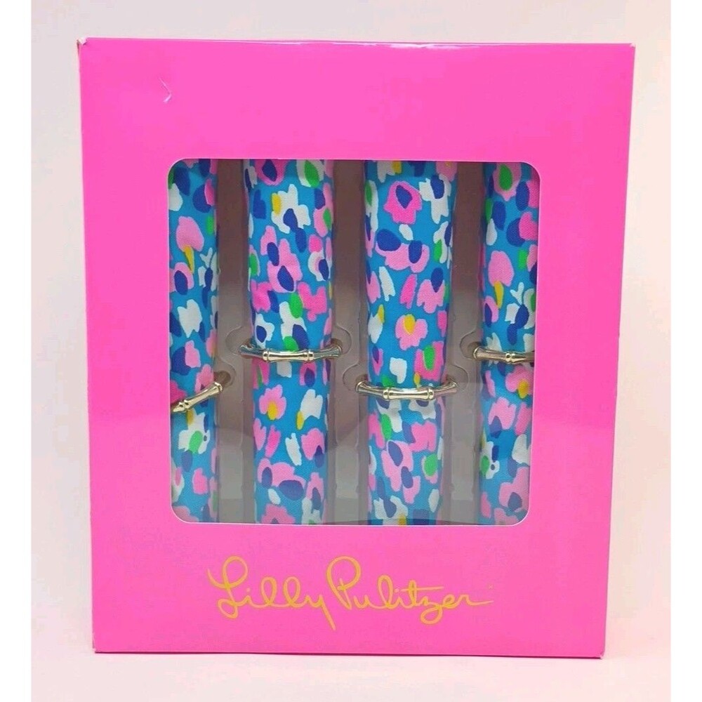 Lilly Pulitzer GWP Hottie Dottie Set of 4 Napkins With Napkin Rings WORN BOX-NEW